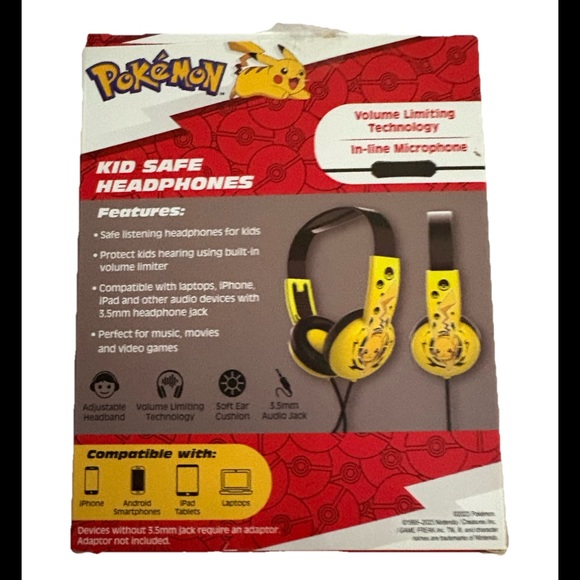 Pokemon Kid Safe Headphones with In-line Microphone - Yellow - Picture 2 of 4
